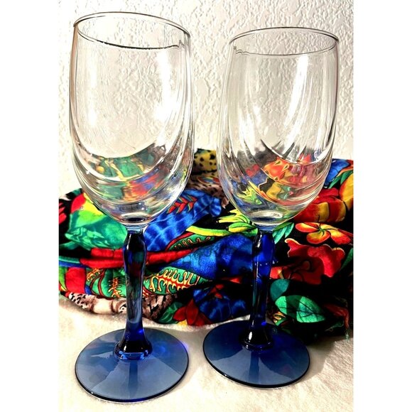 Lenox Other - Two LENOX CRYSTAL Art Deco Cobalt Blue Stemmed Swag & Gold Trim Wine Glasses VTG